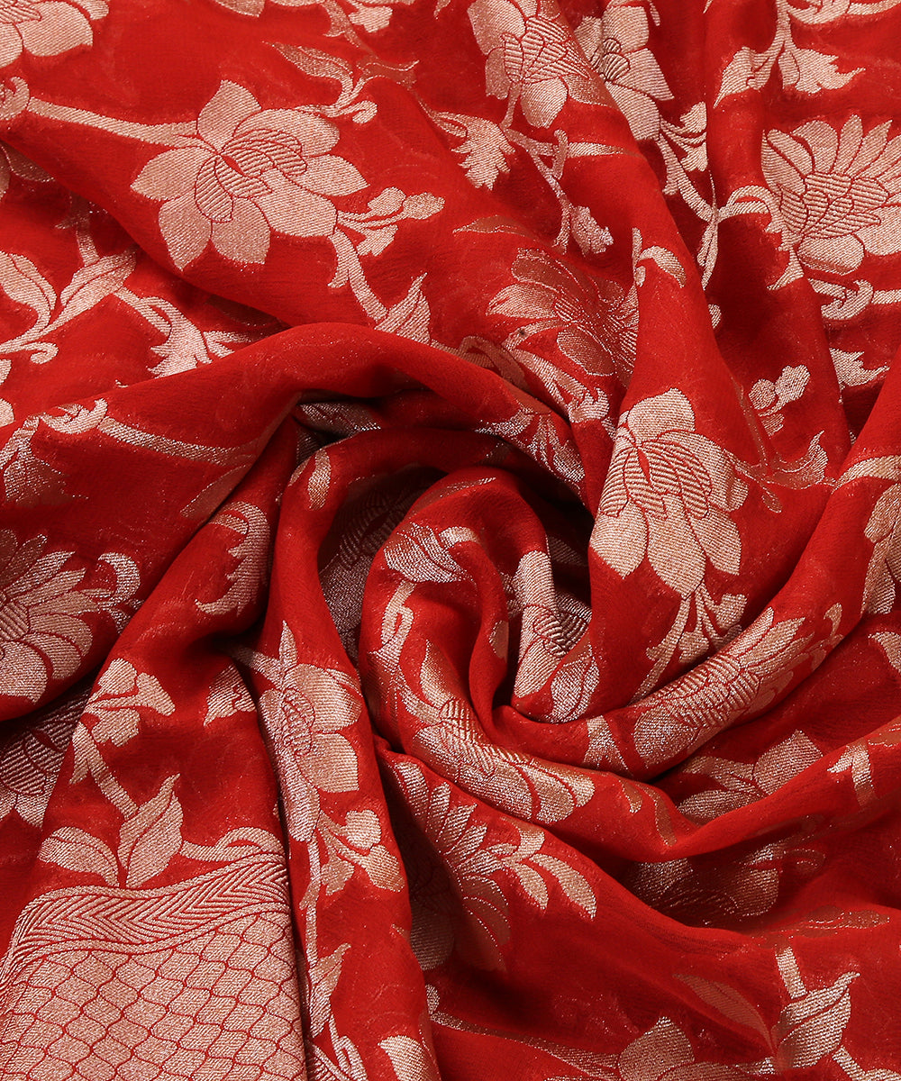 Red_Handloom_Banarasi_Georgette_Dupatta_With_Cutwork_Floral_Jaal_WeaverStory_05