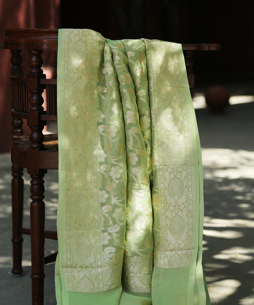 Pista_Green_Handloom_Georgette_Banarasi_Dupatta_With_Cutwork_Jaal_WeaverStory_01