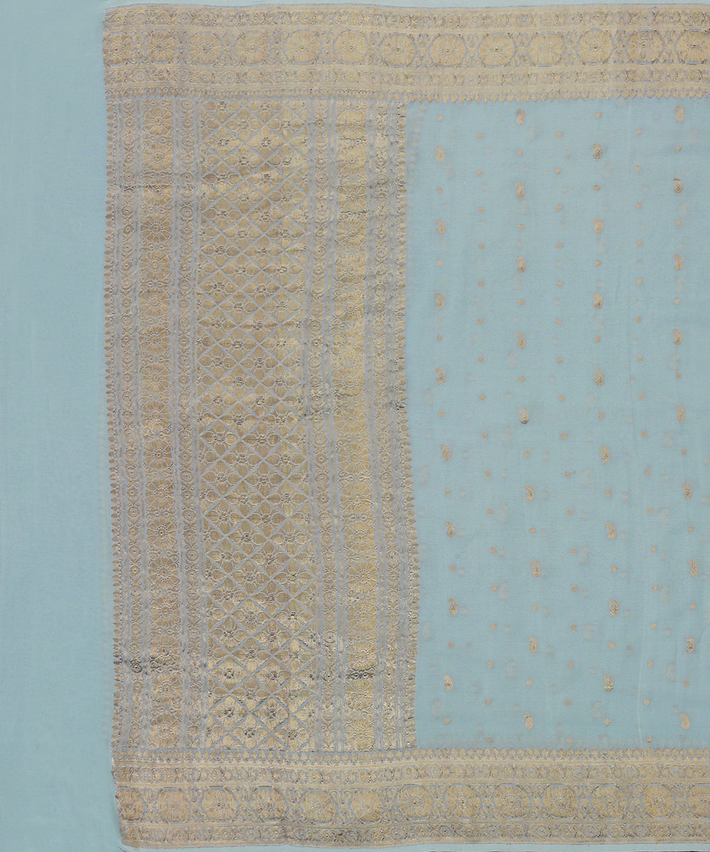 Light_Blue_Handloom_Georgette_Banarasi_Dupatta_With_Paisley_Booti_And_Kadhwa_Border_WeaverStory_02