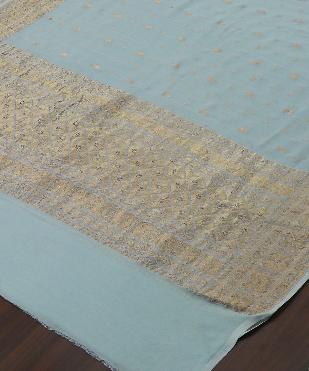 Light_Blue_Handloom_Georgette_Banarasi_Dupatta_With_Paisley_Booti_And_Kadhwa_Border_WeaverStory_03