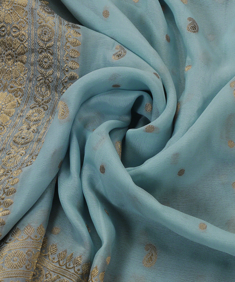 Light_Blue_Handloom_Georgette_Banarasi_Dupatta_With_Paisley_Booti_And_Kadhwa_Border_WeaverStory_05