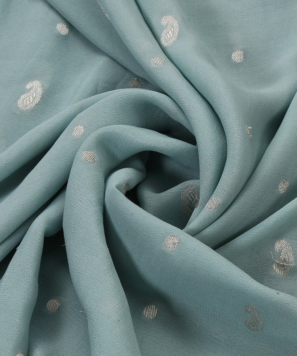Handloom_Aqua_Blue_Banarasi_Georgette_Dupatta_With_Paisley_Booti_And_Kadhwa_Border_WeaverStory_05