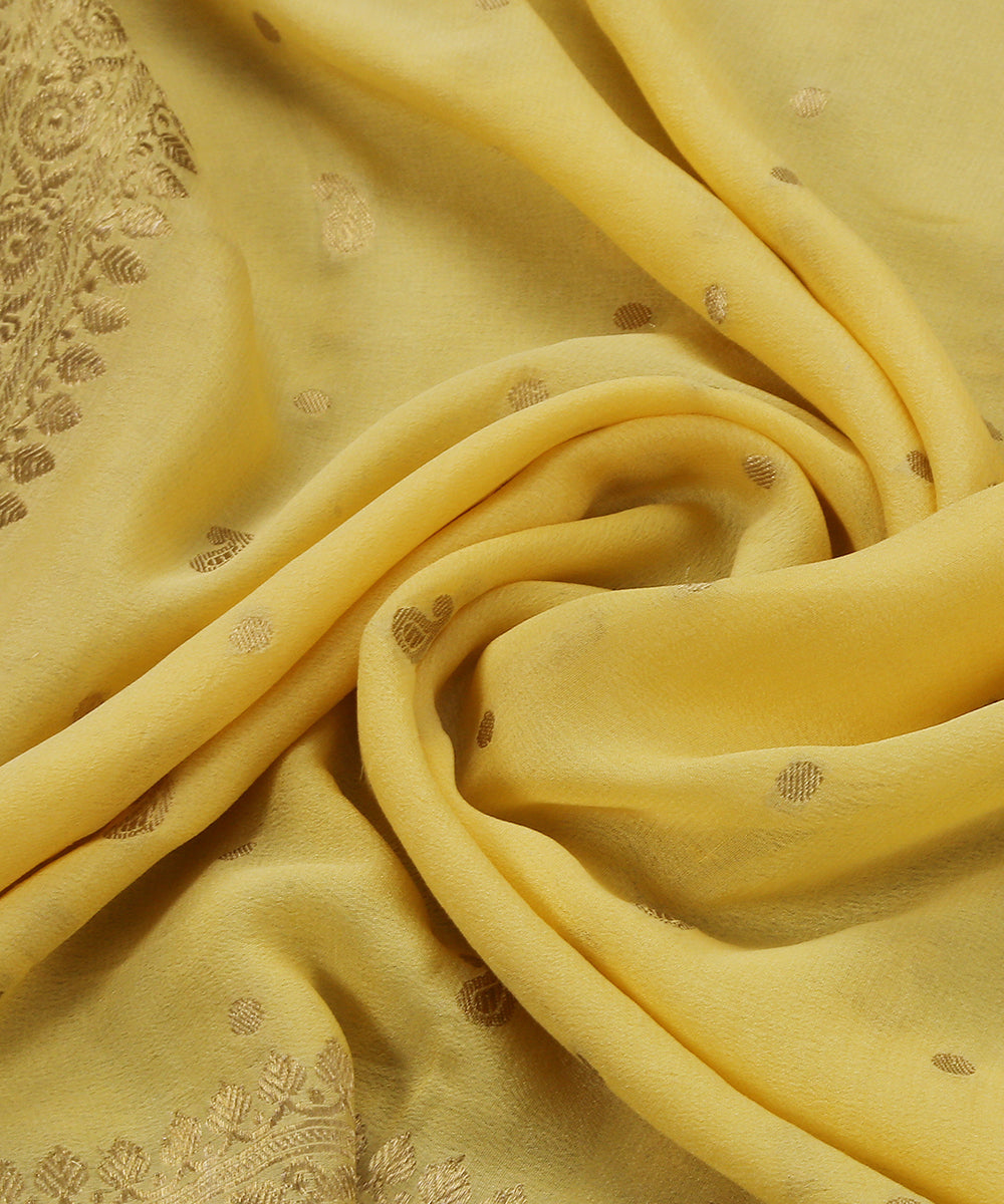 Yellow_Handloom_Banarasi_Georgette_Dupatta_With_Paisley_Booti_And_Kadhwa_Border_WeaverStory_05