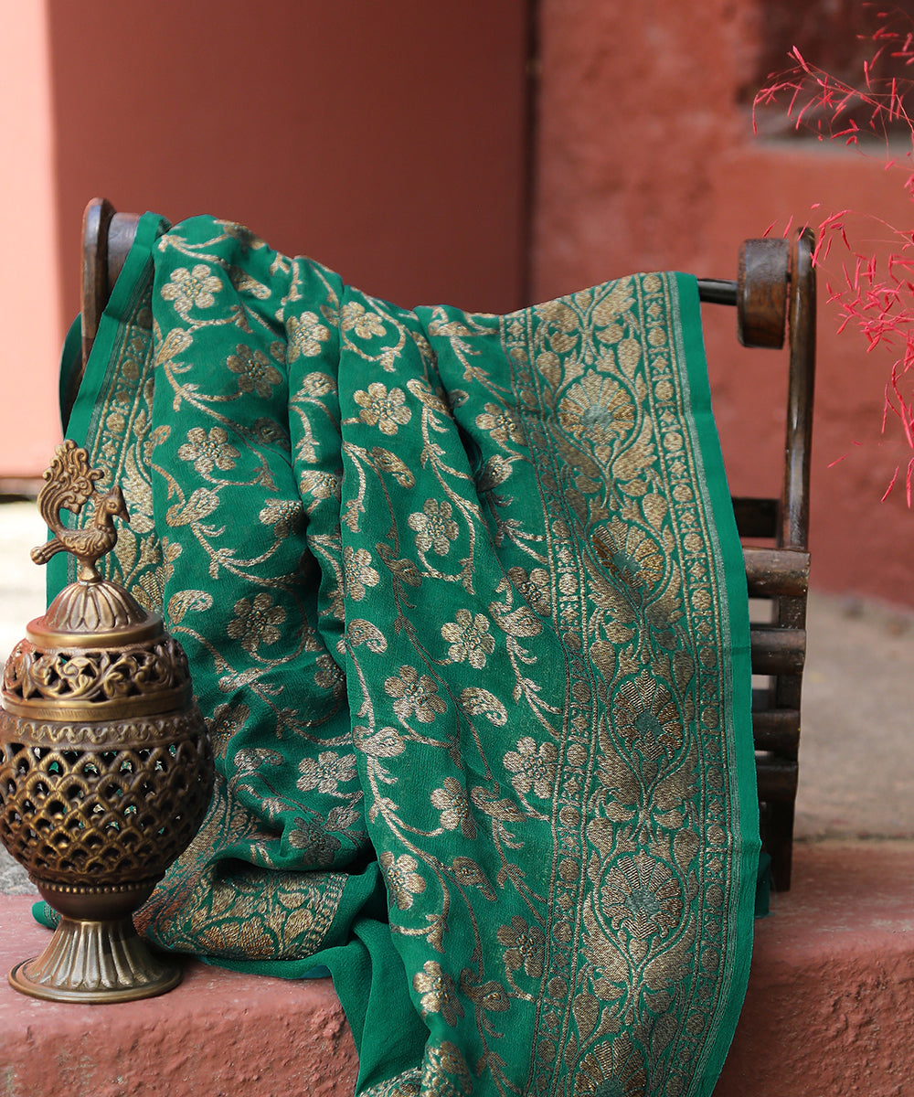 Teal_Green_Handloom_Antique_Zari_Banarasi_Georgette_Dupatta_WeaverStory_01