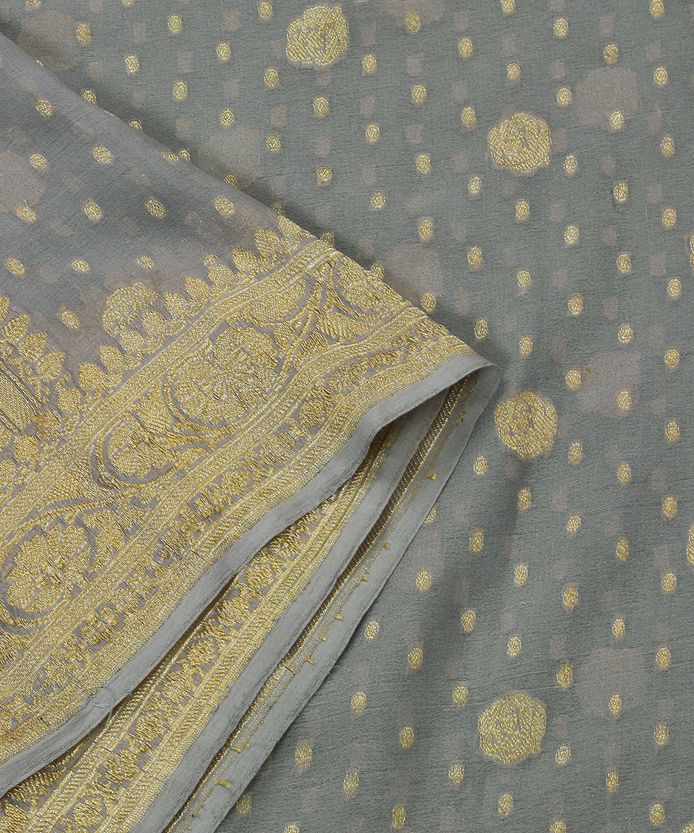 Handloom_Grey_Georgette_Banarasi_Dupatta_With_Zari_Booti_WeaverStory_04