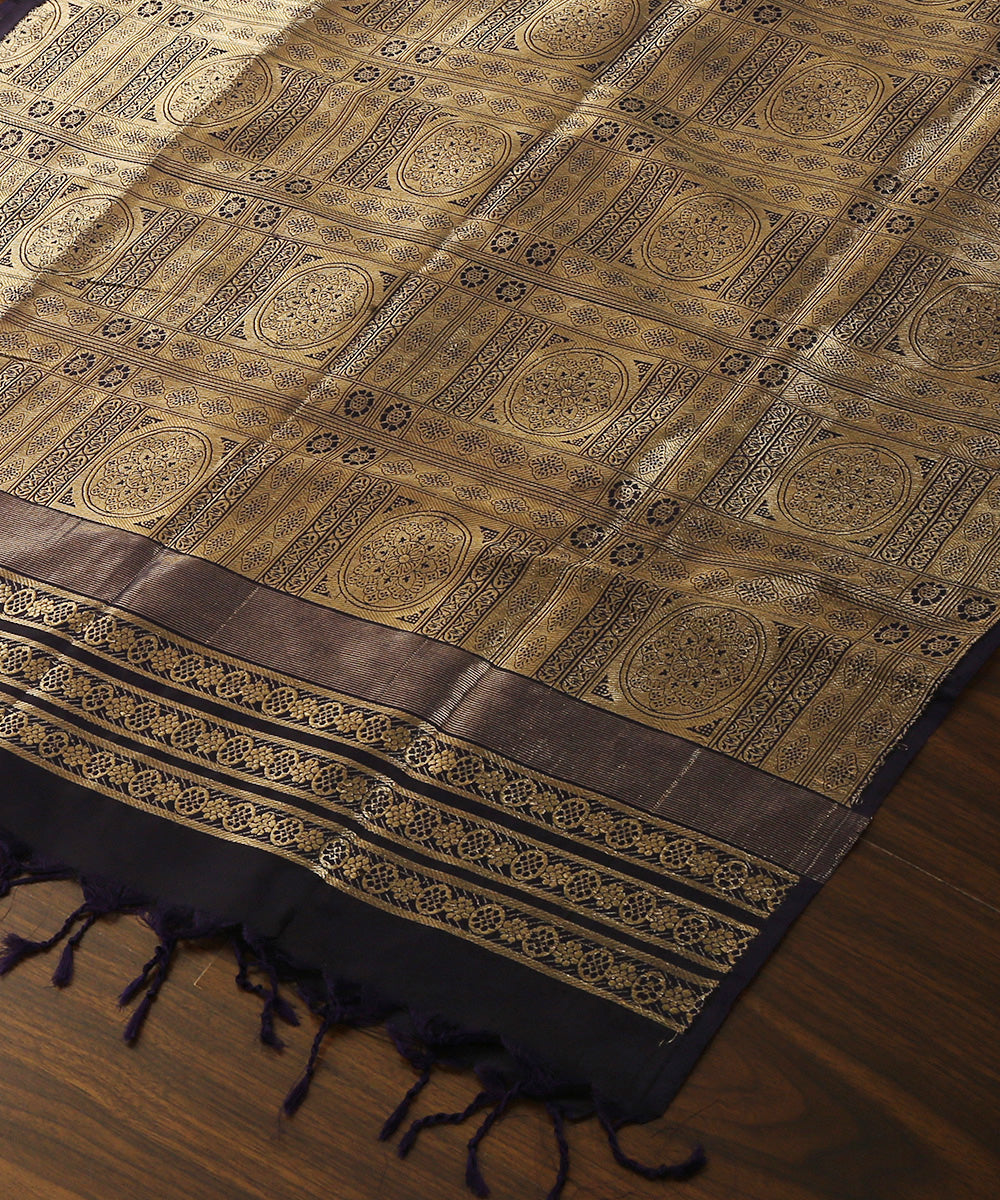 Handloom_Dark_Blue_Satin_Brocade_Dupatta_Woven_In_Chanderi_WeaverStory_03