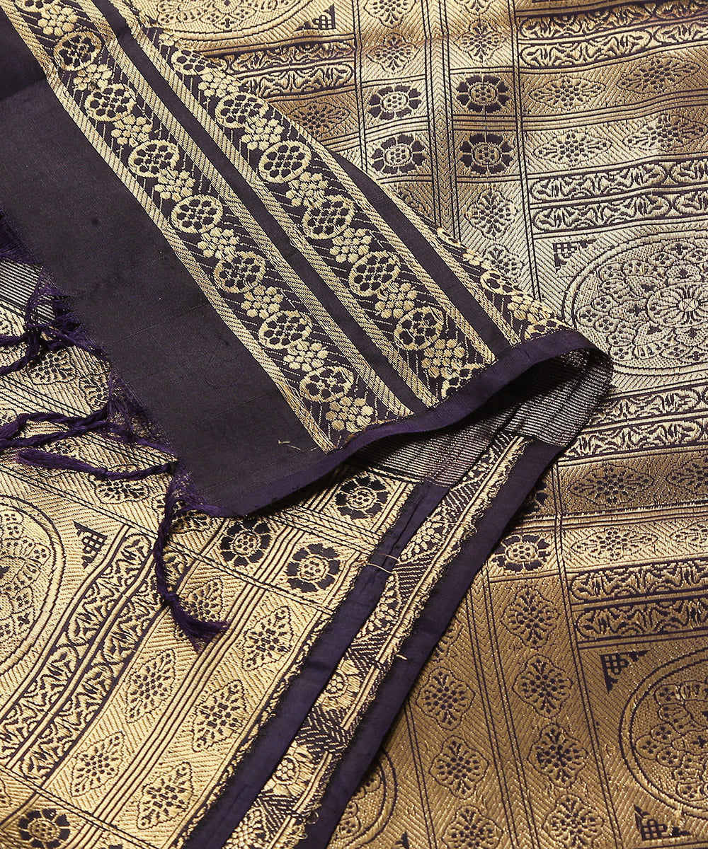Handloom_Dark_Blue_Satin_Brocade_Dupatta_Woven_In_Chanderi_WeaverStory_04