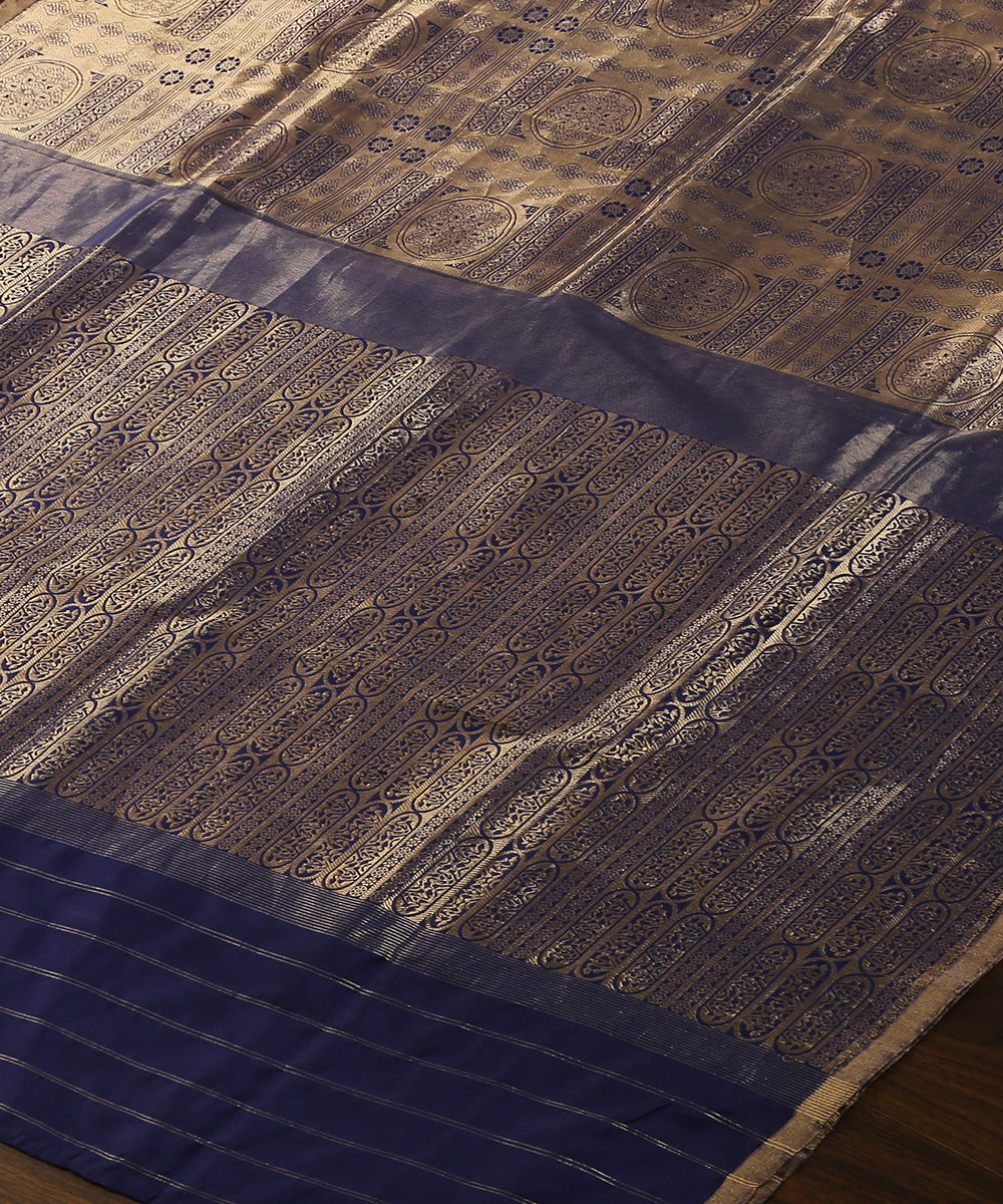 Dark_Blue_Handloom_Satin_Brocade_Dupatta_Woven_In_Chanderi_WeaverStory_03