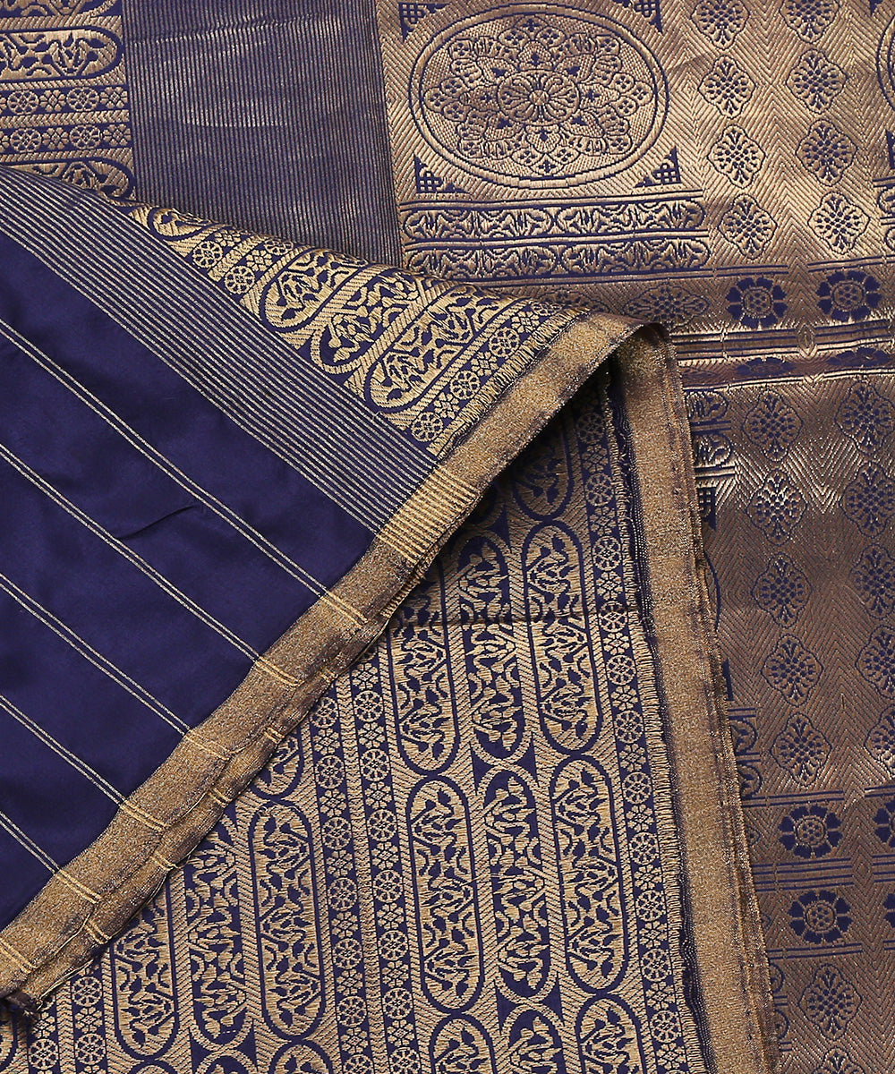 Dark_Blue_Handloom_Satin_Brocade_Dupatta_Woven_In_Chanderi_WeaverStory_04