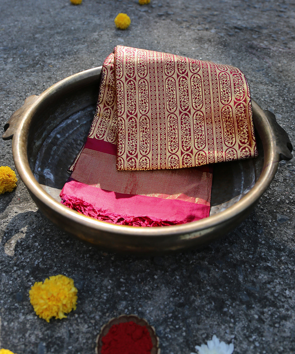 Handloom_Wine_Satin_Brocade_Dupatta_Woven_In_Chanderi_WeaverStory_01