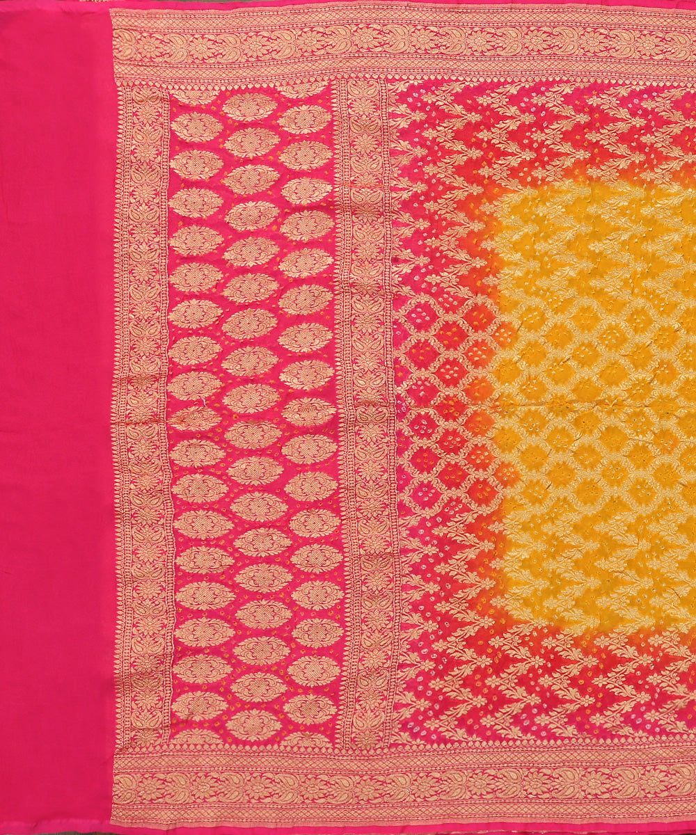 Hot_Pink_And_Yellow_Handloom_Georgette_Banarasi_Bandhej_Dupatta_WeaverStory_02