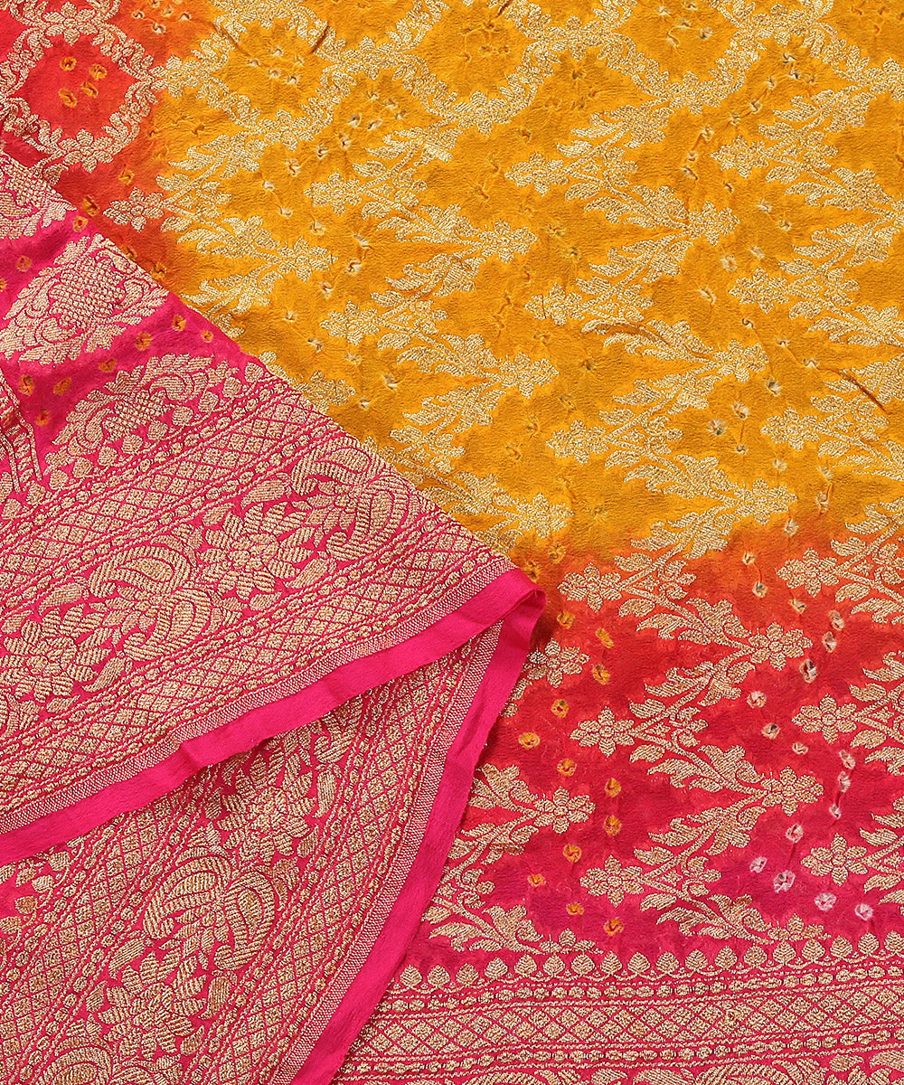Hot_Pink_And_Yellow_Handloom_Georgette_Banarasi_Bandhej_Dupatta_WeaverStory_04