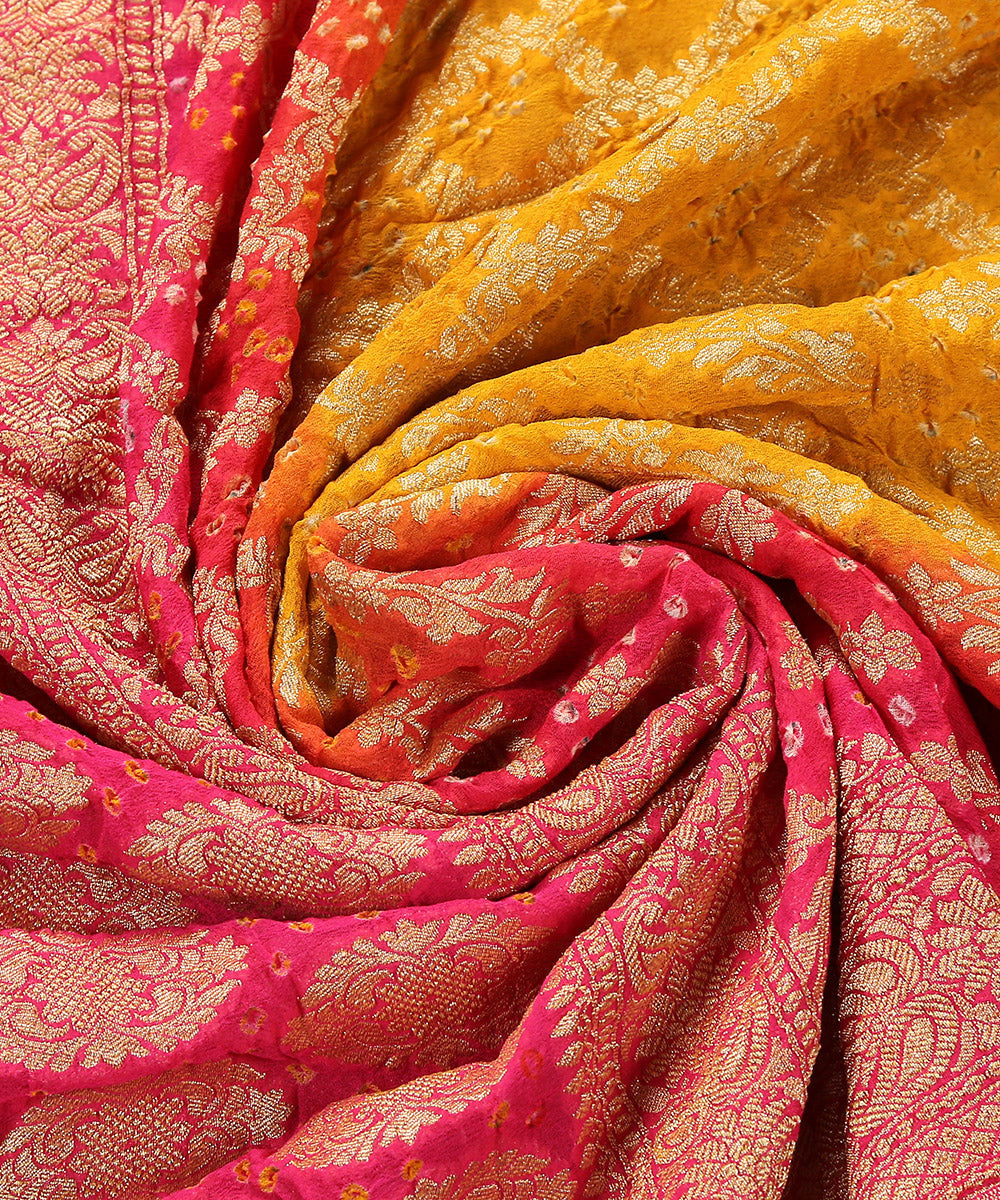 Hot_Pink_And_Yellow_Handloom_Georgette_Banarasi_Bandhej_Dupatta_WeaverStory_05