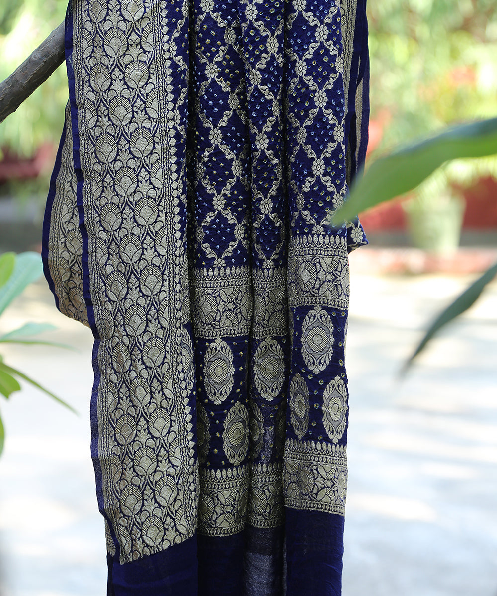 Handloom_Dark_Blue_Georgette_Banarasi_Bandhej_Dupatta_With_Over_All_Jaal_WeaverStory_01