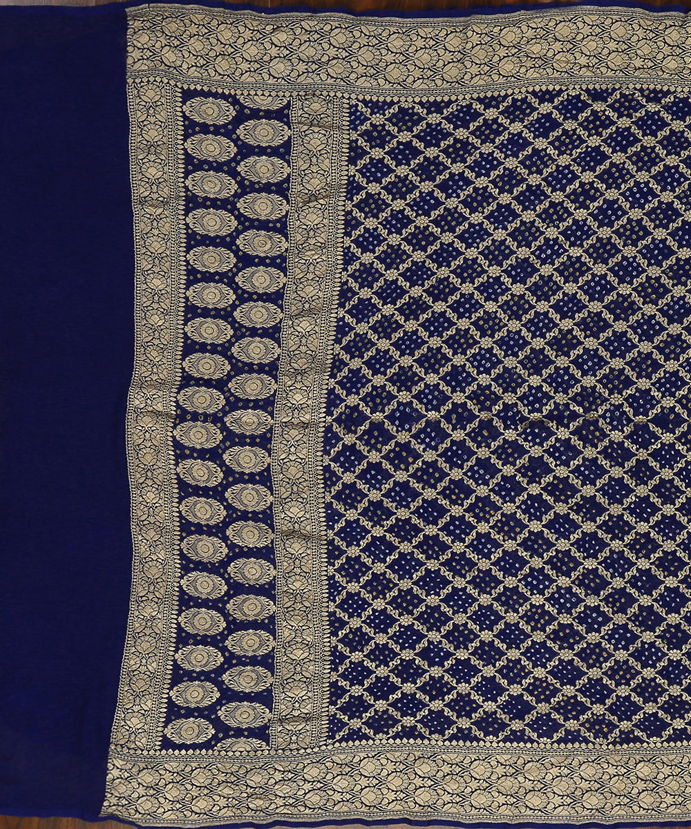 Handloom_Dark_Blue_Georgette_Banarasi_Bandhej_Dupatta_With_Over_All_Jaal_WeaverStory_02
