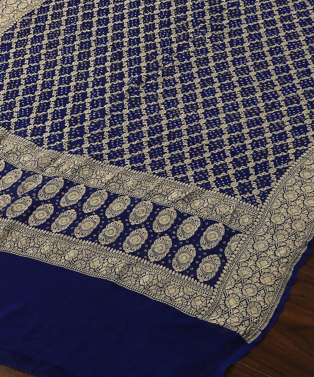 Handloom_Dark_Blue_Georgette_Banarasi_Bandhej_Dupatta_With_Over_All_Jaal_WeaverStory_03