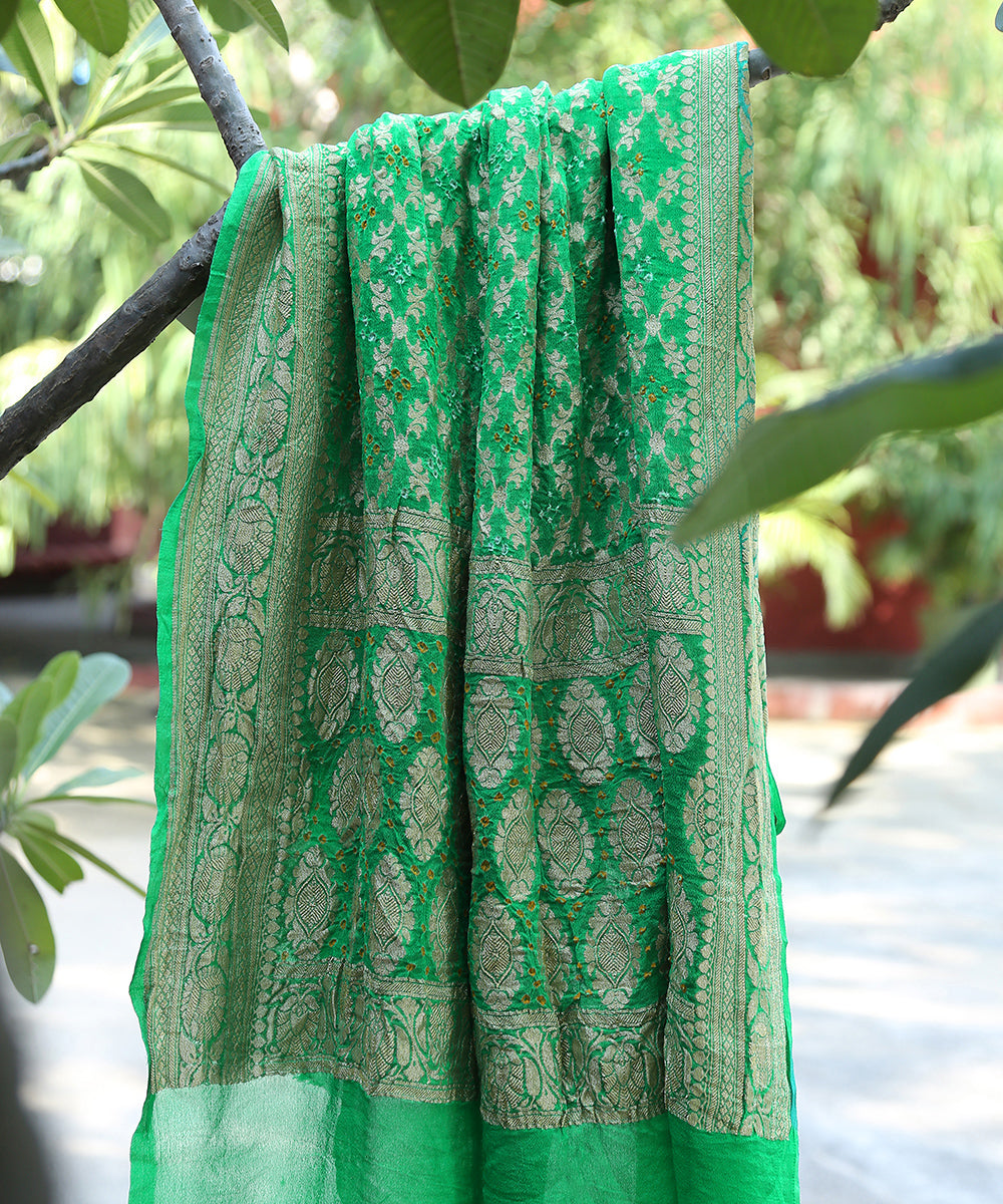 Aqua_Green_Handloom_Georgette_Banarasi_Bandhej_Dupatta_With_Zari_Jaal_WeaverStory_01