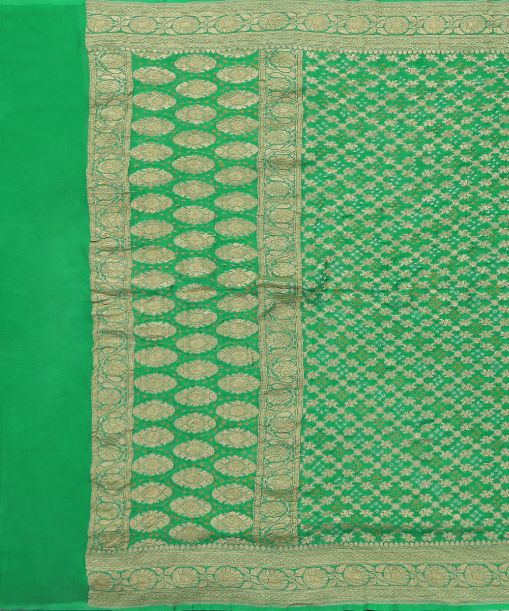 Aqua_Green_Handloom_Georgette_Banarasi_Bandhej_Dupatta_With_Zari_Jaal_WeaverStory_02