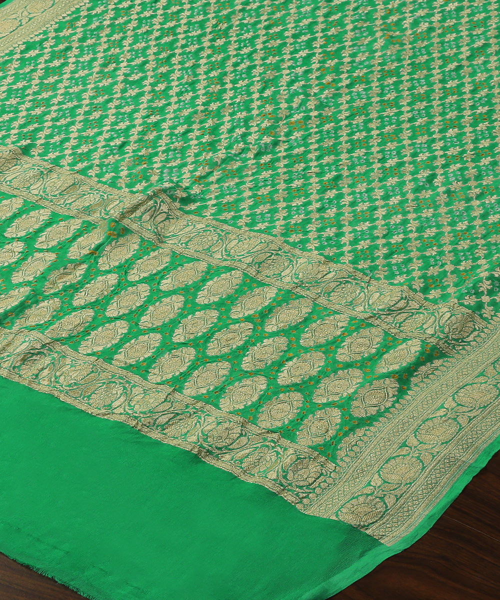Aqua_Green_Handloom_Georgette_Banarasi_Bandhej_Dupatta_With_Zari_Jaal_WeaverStory_03