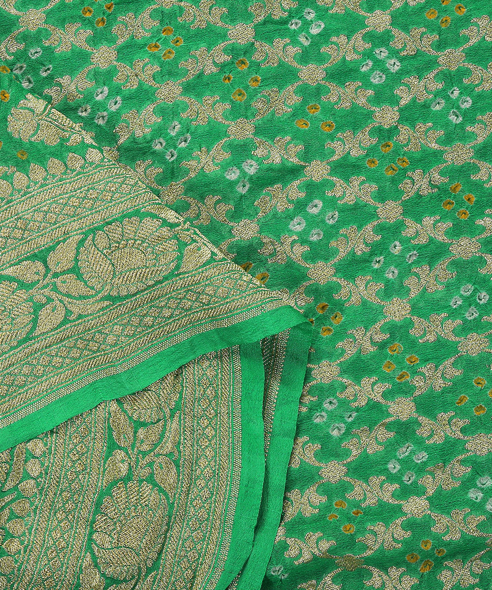 Aqua_Green_Handloom_Georgette_Banarasi_Bandhej_Dupatta_With_Zari_Jaal_WeaverStory_04