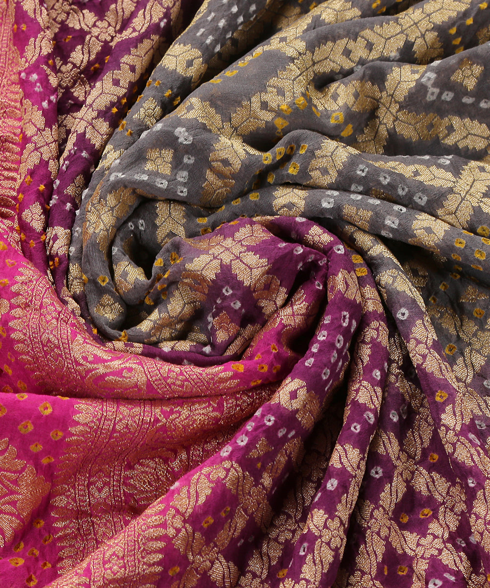 Handloom_Pink_Georgette_Banarasi_Bandhej_Dupatta_With_Floral_Zari_Border_WeaverStory_05