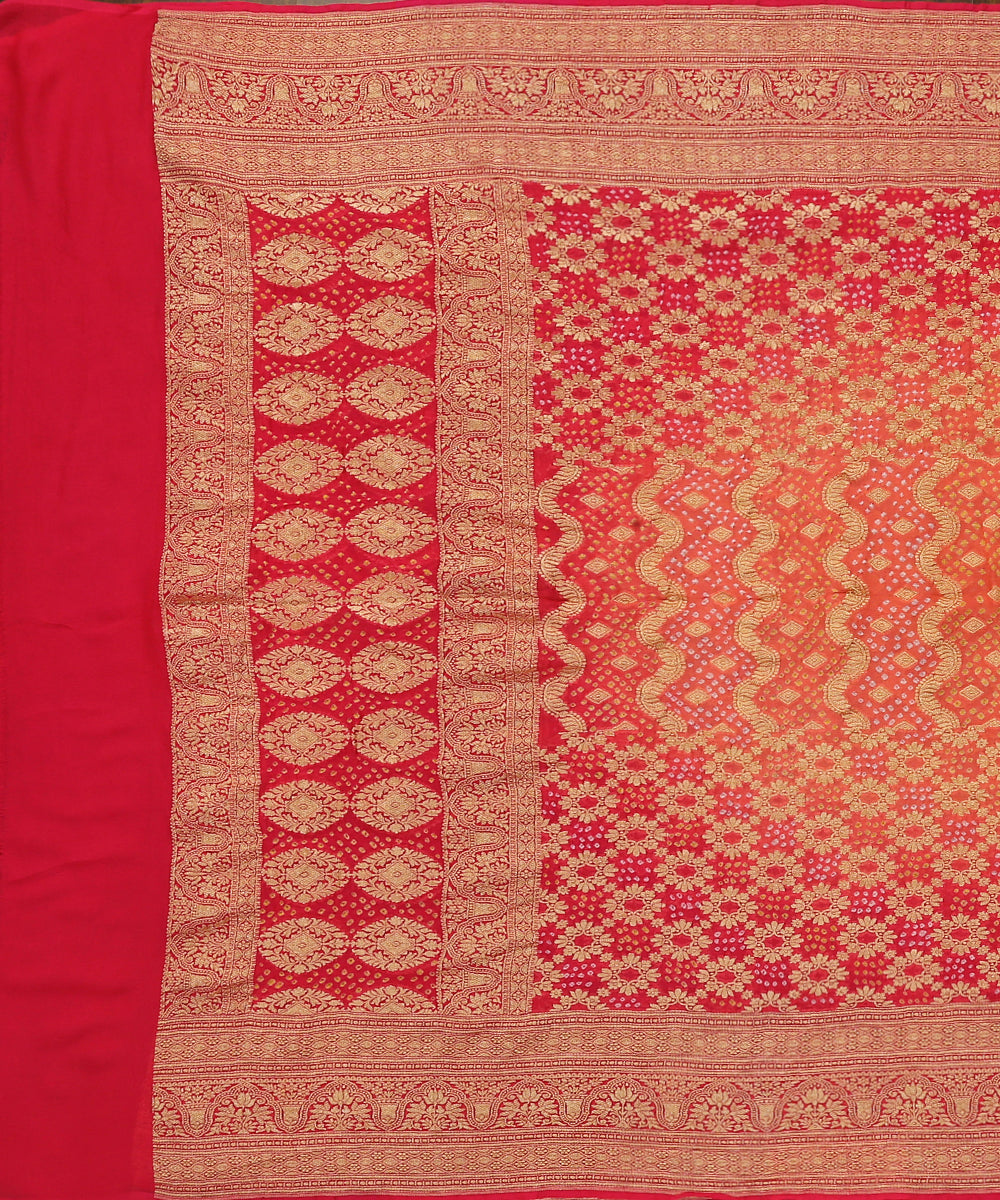 Peach_And_Pink_Dual_Tone_Handloom_Georgette_Banarasi_Bandhej_Dupatta_WeaverStory_02