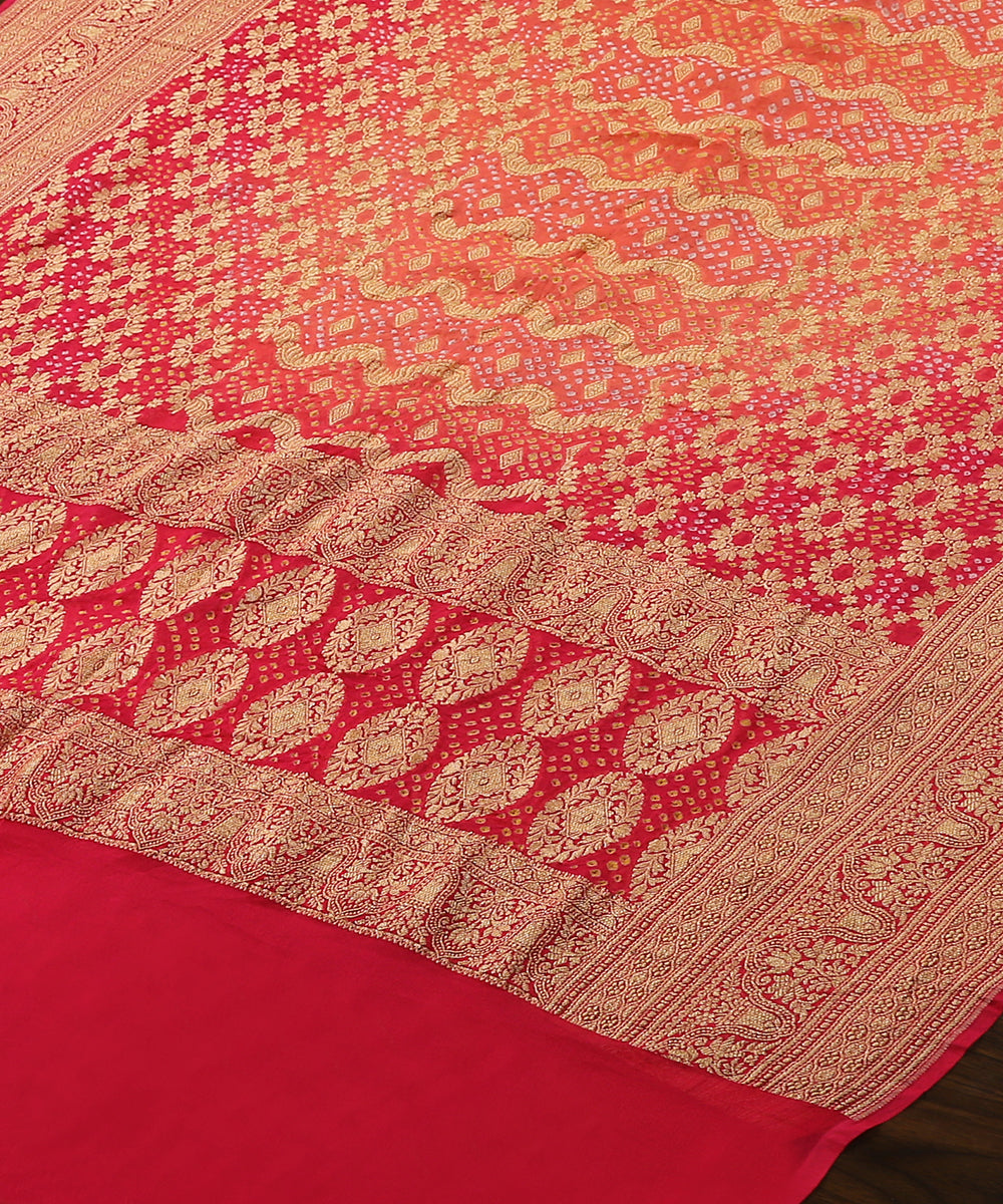 Peach_And_Pink_Dual_Tone_Handloom_Georgette_Banarasi_Bandhej_Dupatta_WeaverStory_03