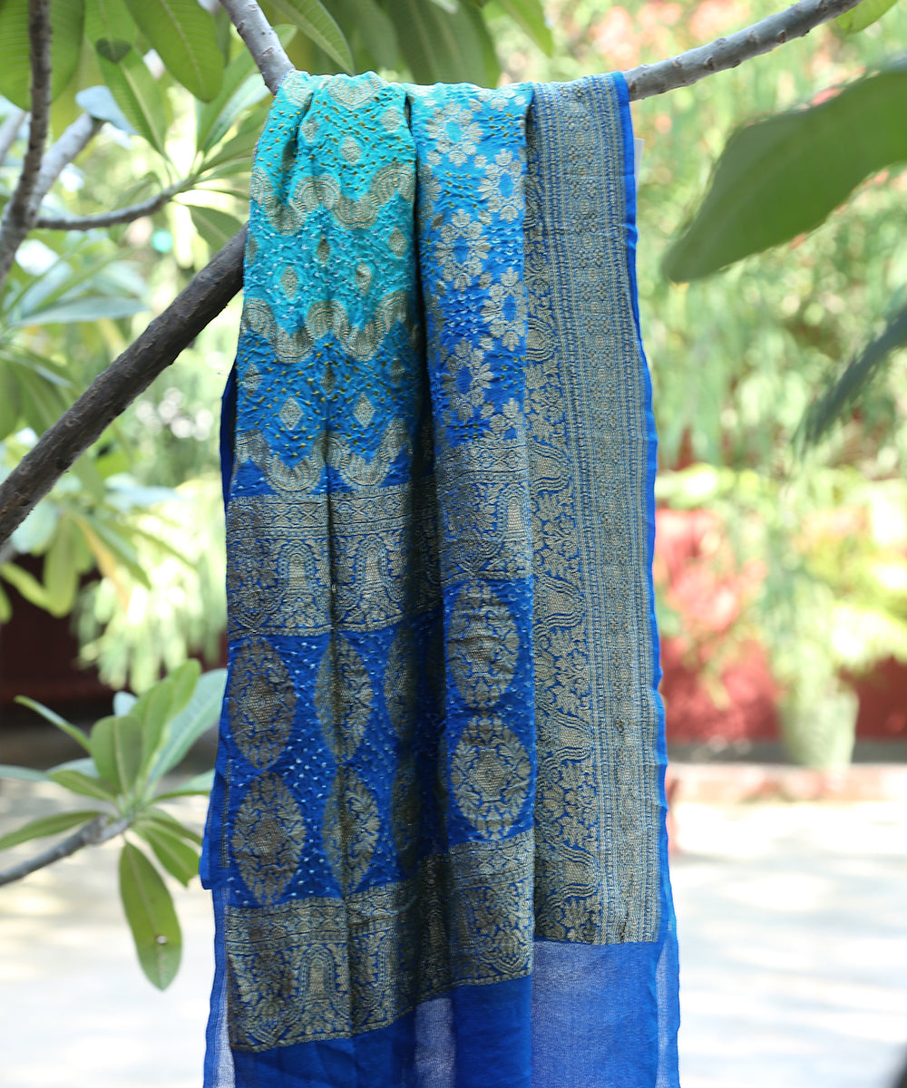 Handloom_Blue_Georgette_Banarasi_Bandhej_Dupatta_WeaverStory_01