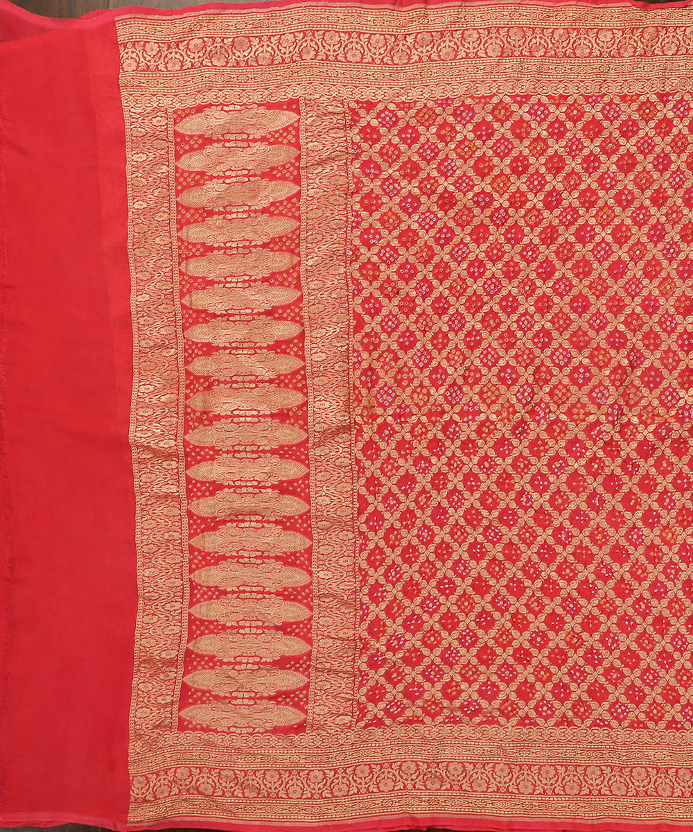 Handloom_Coral_Pink_Georgette_Banarasi_Bandhej_Dupatta_WeaverStory_02
