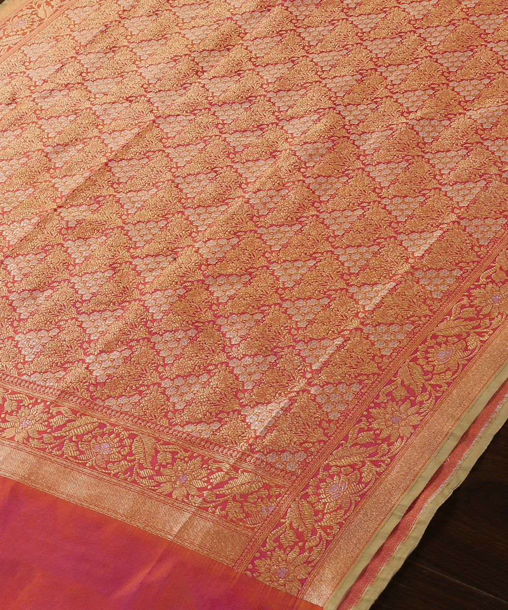 Pink_And_Peach_Handloom_Brocade_Pure_Katan_Silk_Banarasi_Dupatta_With_Pista_Green_Selvedge_WeaverStory_03