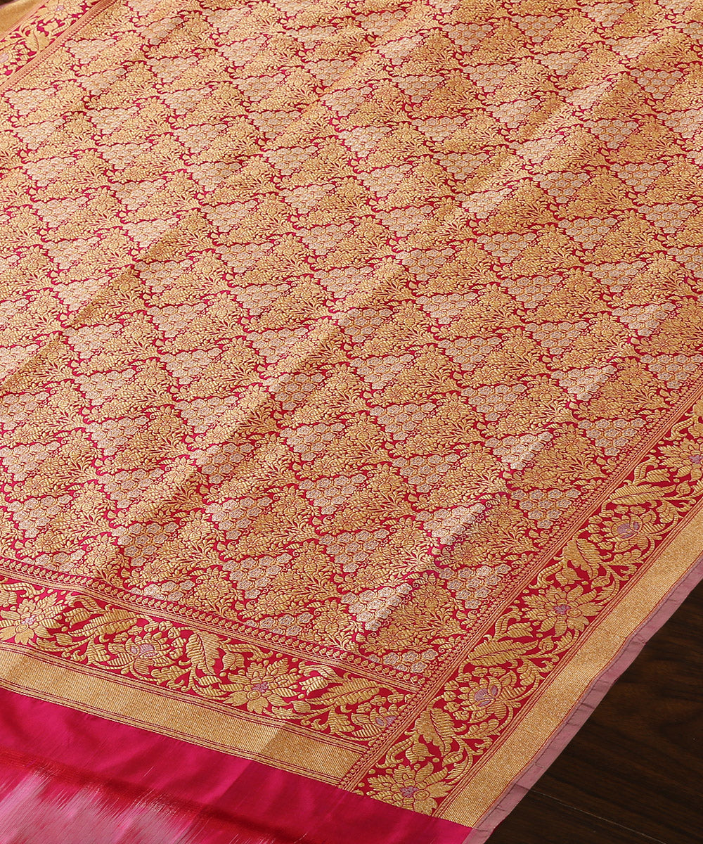 Handloom_Hot_Pink_Brocade_Pure_Katan_Silk_Banarasi_Dupatta_With_Pink_Selvedge_WeaverStory_03