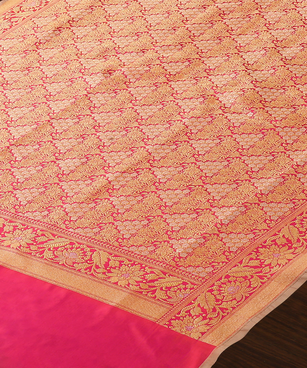 Candy_Pink_Handloom_Brocade_Pure_Katan_Silk_Banarasi_Dupatta_With_Pink_Selvedge_WeaverStory_03