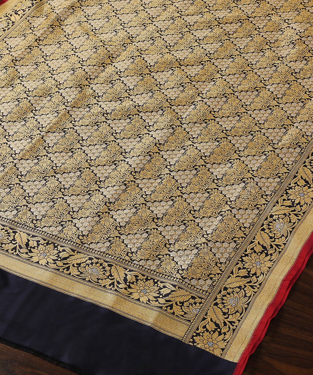 Handloom_Dark_Blue_Brocade_Pure_Katan_Silk_Banarasi_Dupatta_With_Red_Selvedge_WeaverStory_03