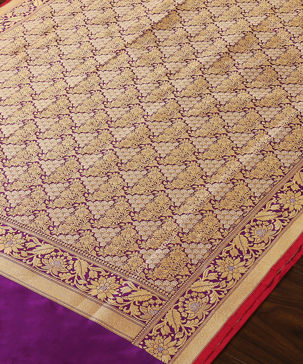Purple_Handloom_Brocade_Pure_Katan_Silk_Banarasi_Dupatta_With_Pink_Selvedge_WeaverStory_03