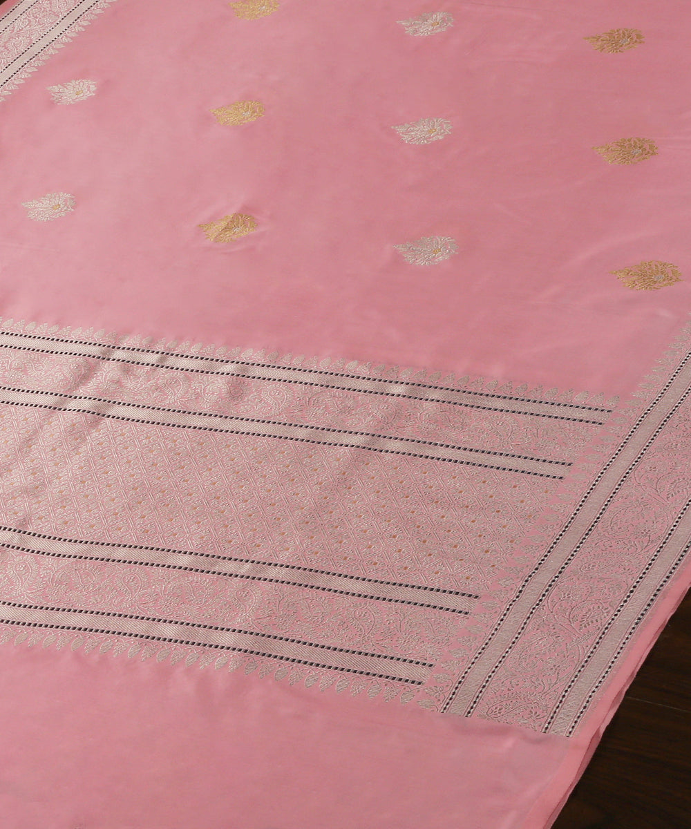 Pink_Handloom_Pure_Katan_Silk_Banarasi_Dupatta_With_Kadhwa_Booti_WeaverStory_03