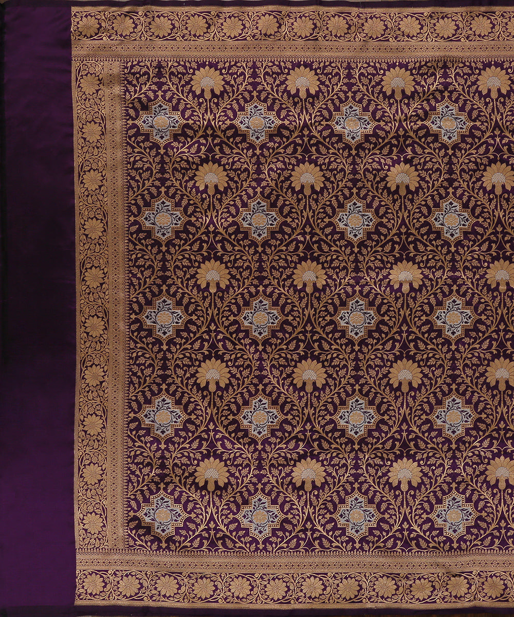 Purple_Handloom_Pure_Katan_Silk_Banarasi_Brocade_Dupatta_With_Over_All_Jaal_WeaverStory_02
