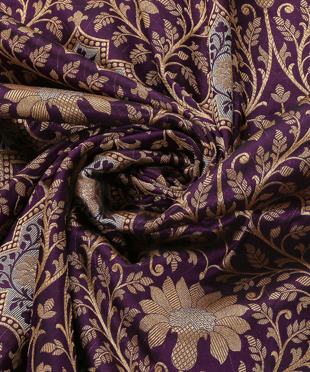 Purple_Handloom_Pure_Katan_Silk_Banarasi_Brocade_Dupatta_With_Over_All_Jaal_WeaverStory_05