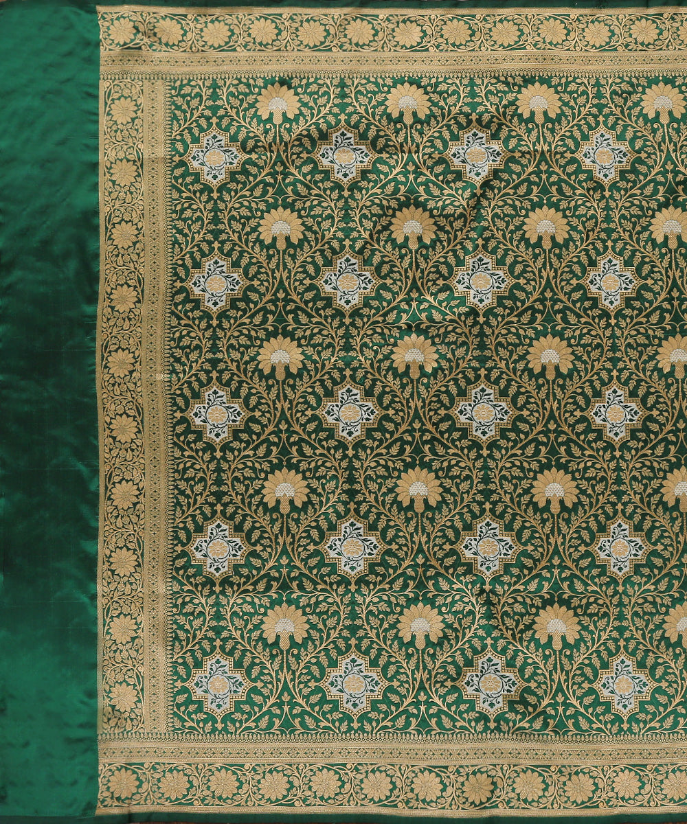 Handloom_Green_Pure_Katan_Silk_Brocade_Banarasi_Dupatta_With_Over_All_Jaal_WeaverStory_02