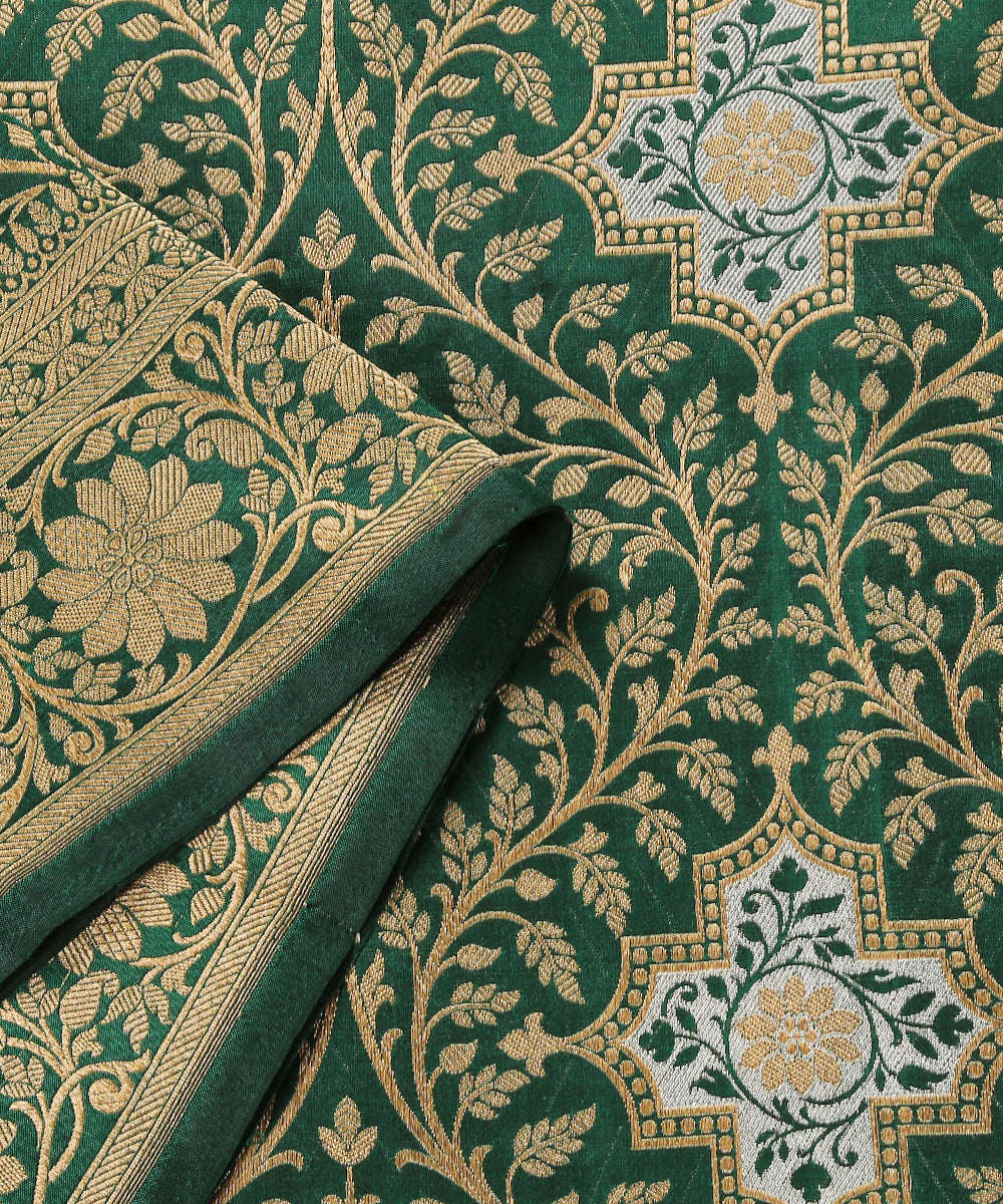 Handloom_Green_Pure_Katan_Silk_Brocade_Banarasi_Dupatta_With_Over_All_Jaal_WeaverStory_04