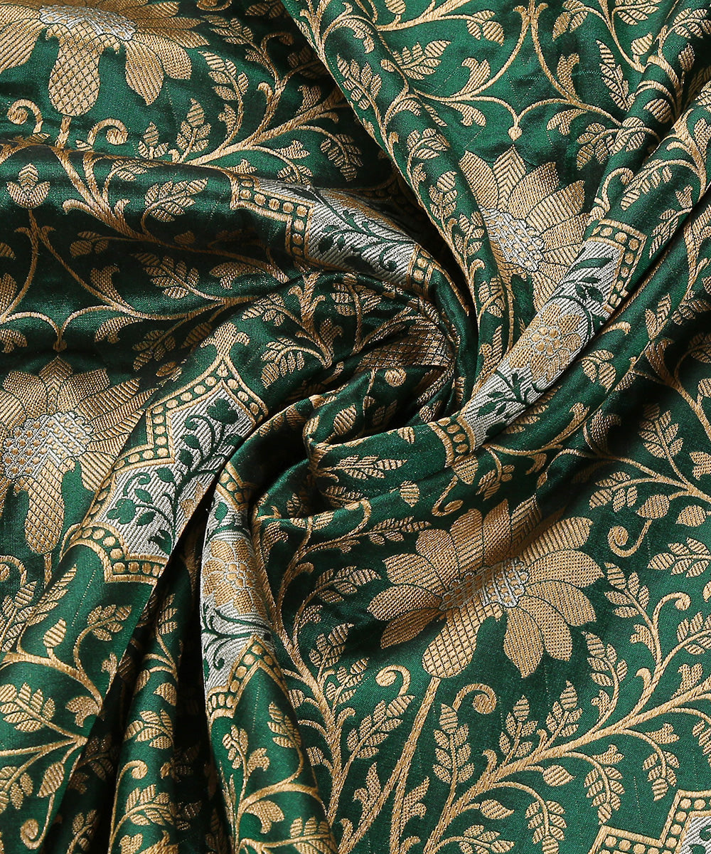Handloom_Green_Pure_Katan_Silk_Brocade_Banarasi_Dupatta_With_Over_All_Jaal_WeaverStory_05