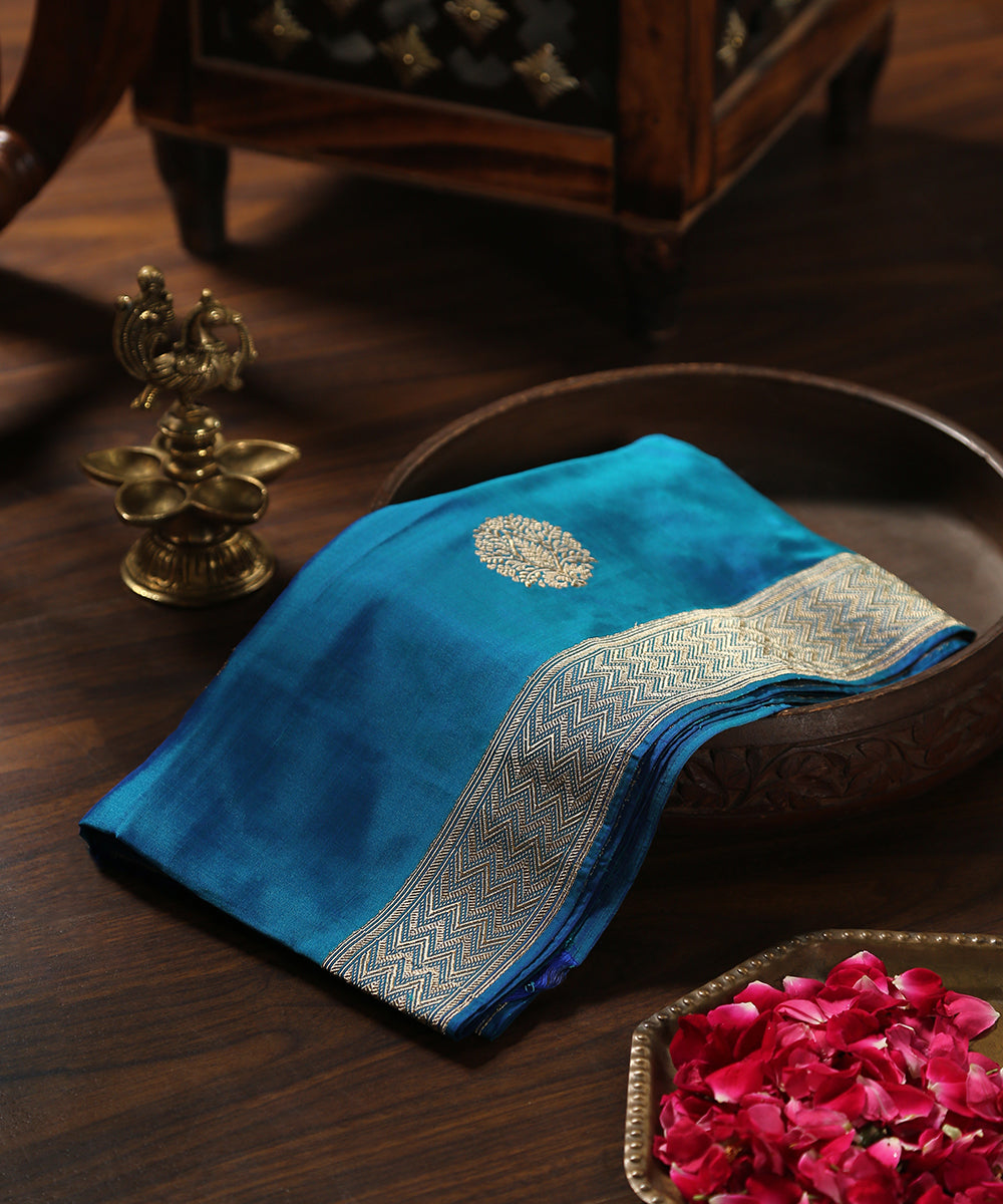 Handloom_Teal_Blue_Pure_Katan_Silk_Banarasi_Dupatta_With_Zari_Booti_WeaverStory_01