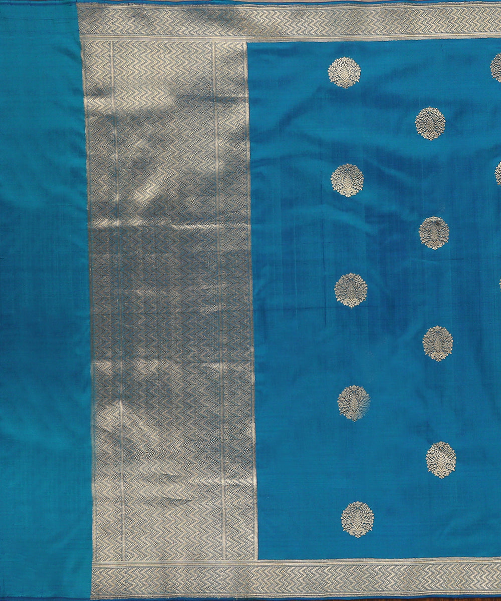 Handloom_Teal_Blue_Pure_Katan_Silk_Banarasi_Dupatta_With_Zari_Booti_WeaverStory_02