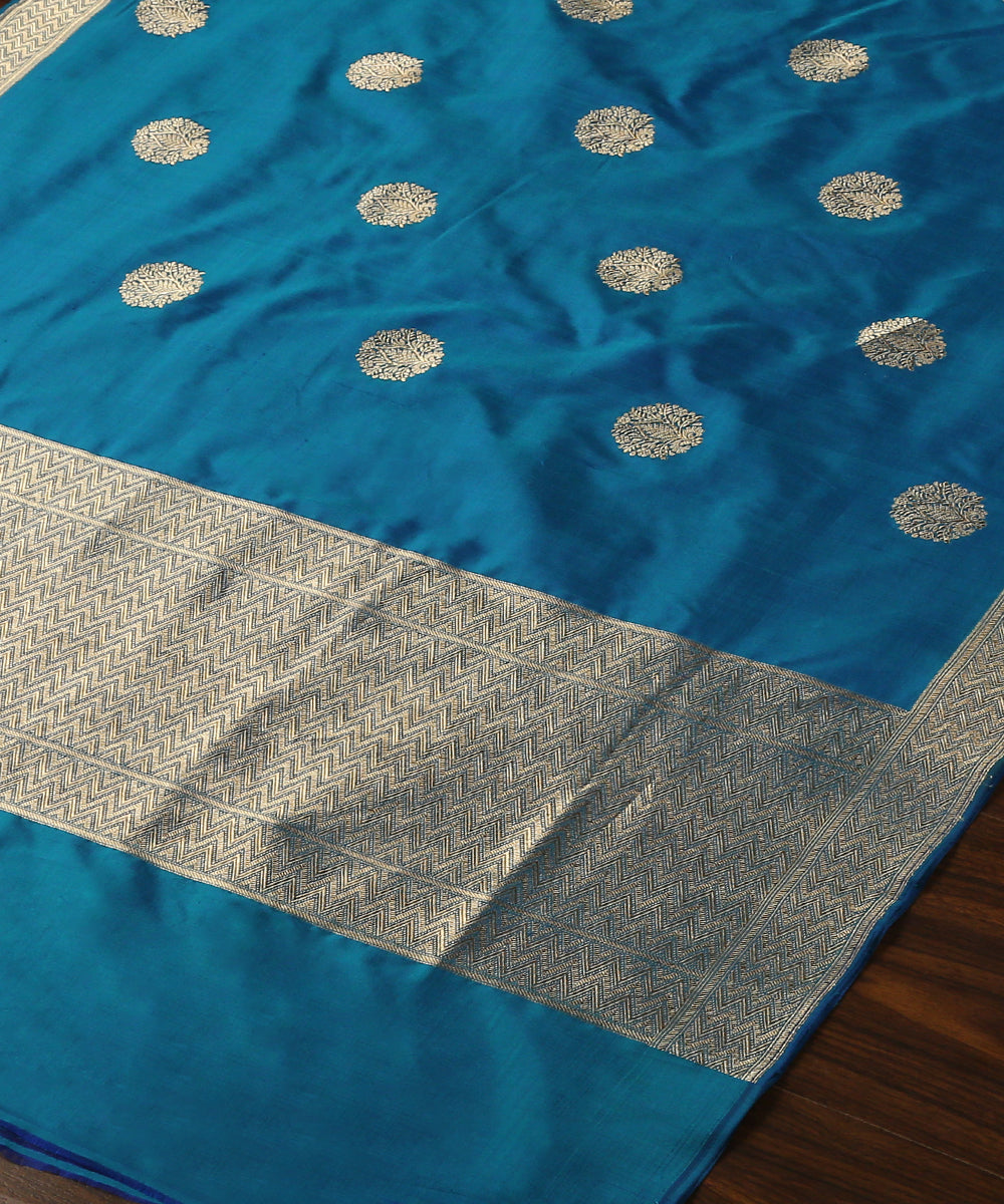 Handloom_Teal_Blue_Pure_Katan_Silk_Banarasi_Dupatta_With_Zari_Booti_WeaverStory_03