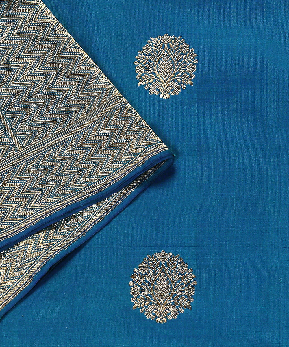 Handloom_Teal_Blue_Pure_Katan_Silk_Banarasi_Dupatta_With_Zari_Booti_WeaverStory_04