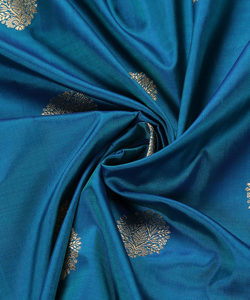Handloom_Teal_Blue_Pure_Katan_Silk_Banarasi_Dupatta_With_Zari_Booti_WeaverStory_05