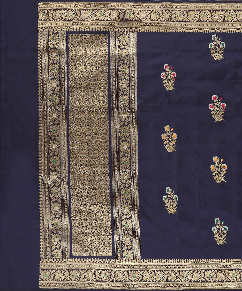 Handloom_Dark_Blue_Pure_Katan_Silk_Banarasi_Dupatta_With_Zari_Booti_WeaverStory_02