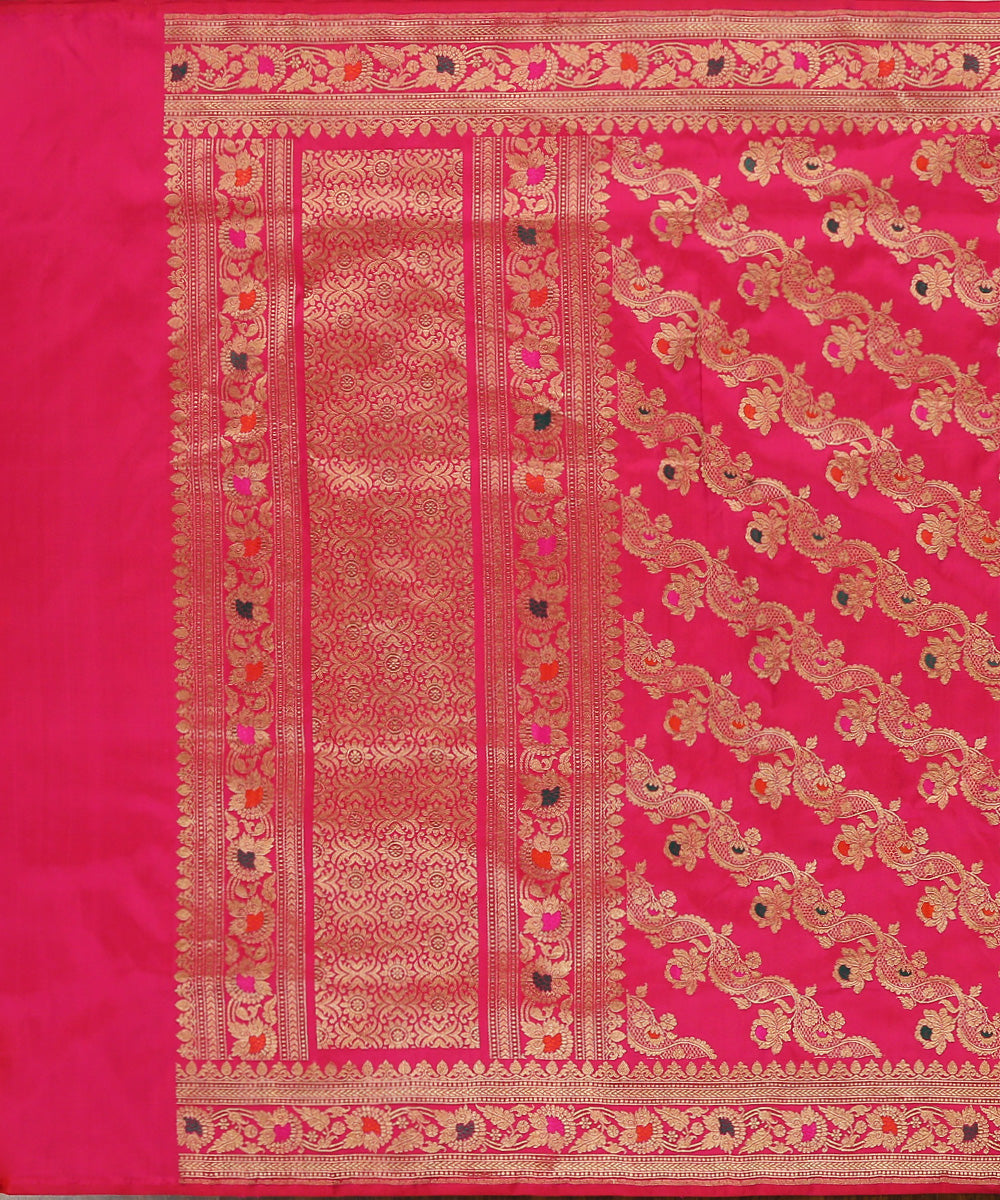 Handloom_Hot_Pink_Pure_Katan_Silk_Banarasi_Jangla_Dupatta_WeaverStory_02