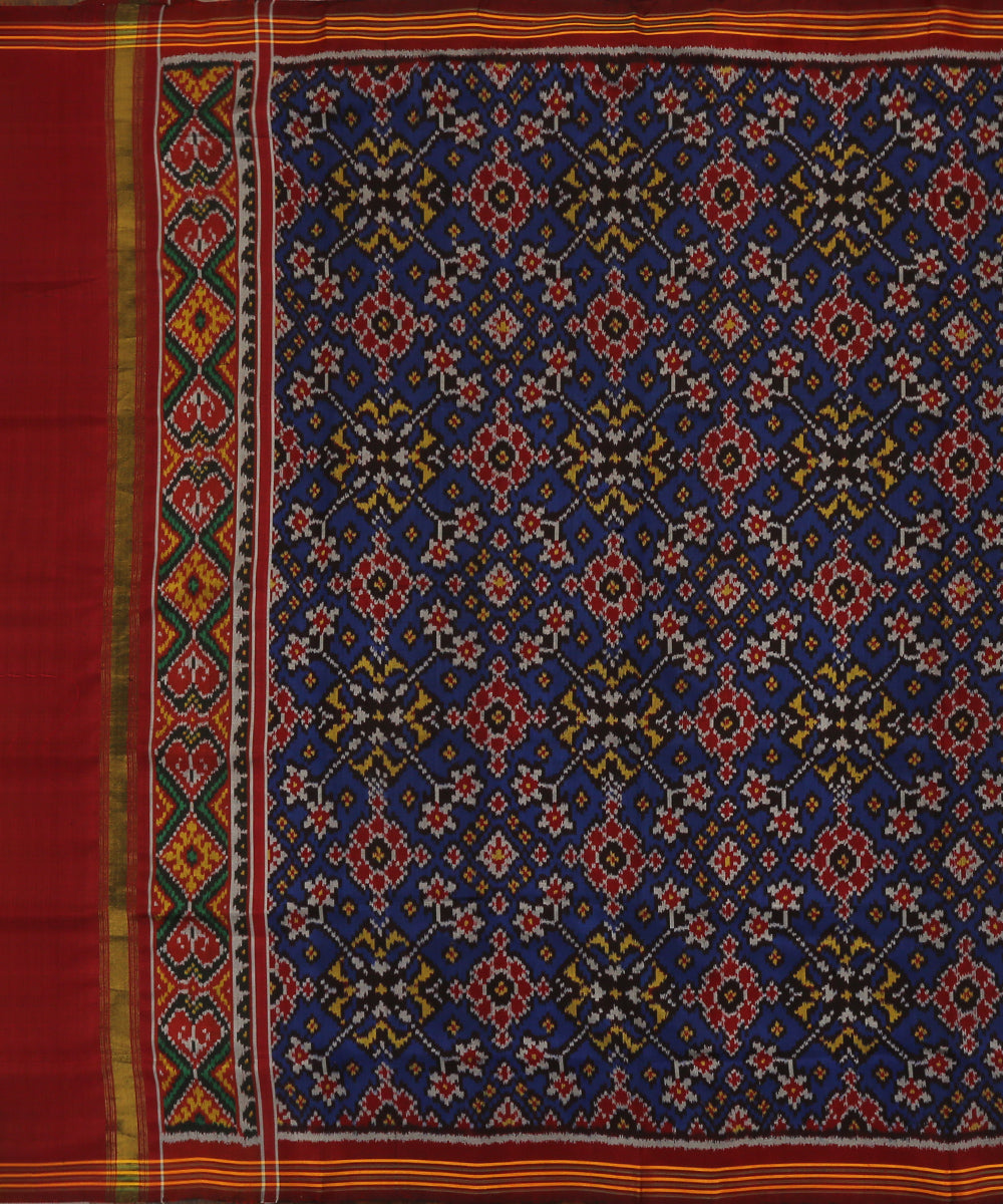 Handloom_Blue_Single_Ikat_Patola_Dupatta_With_Maroon_Pallu_WeaverStory_02