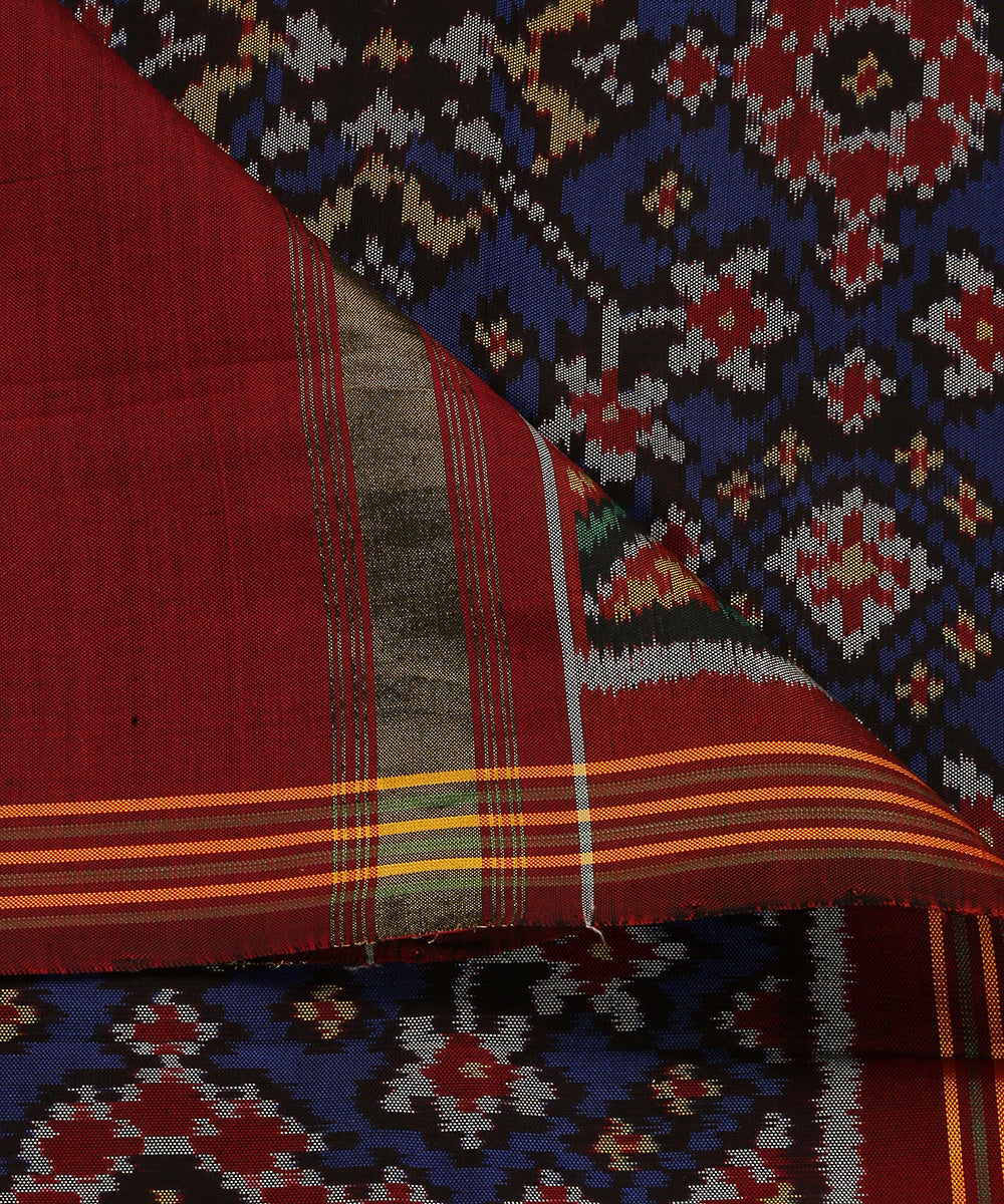 Handloom_Blue_Single_Ikat_Patola_Dupatta_With_Maroon_Pallu_WeaverStory_04