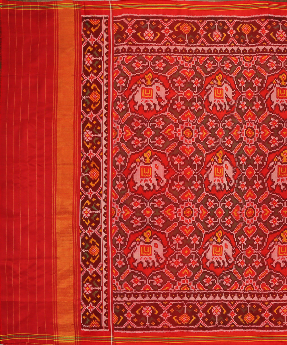Red_Handloom_Pure_Mulberry_Silk_Single_Ikat_Patola_Dupatta_With_Elephant_Motifs_WeaverStory_02